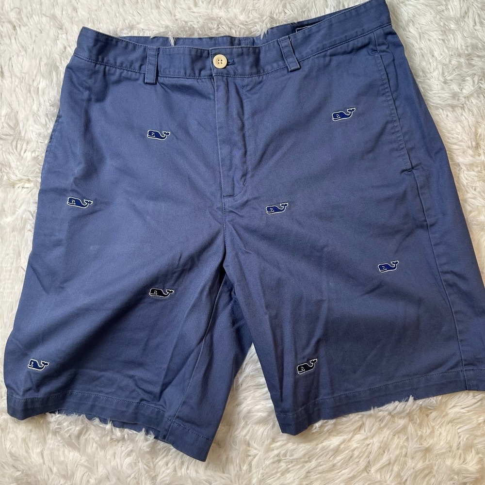 VINEYARD VINES All Over Blue Whale Embroidered Cotton Twill CLUB SHORT Sz 33